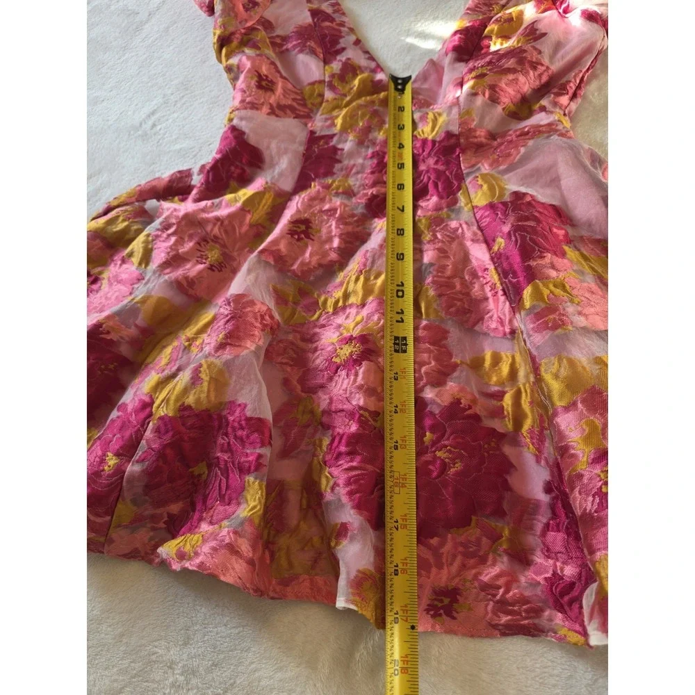 Barbie Core Coquette Showpo Floral Organza Fit Flare Plunge Mini Dress Pink US 4 - Picture 9 of 16